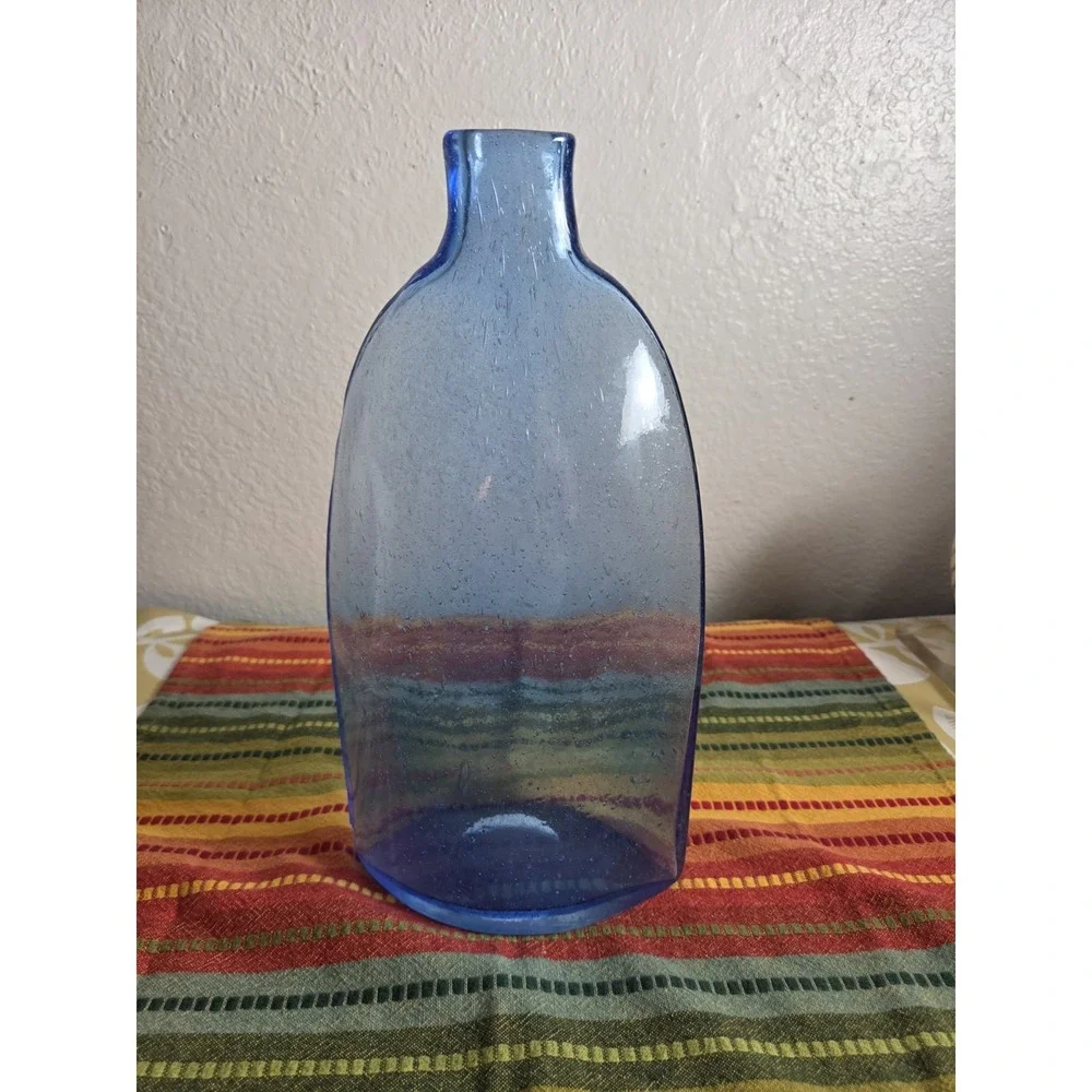 Toshichi Iwata style hand blown blue glass bottle Minimalist